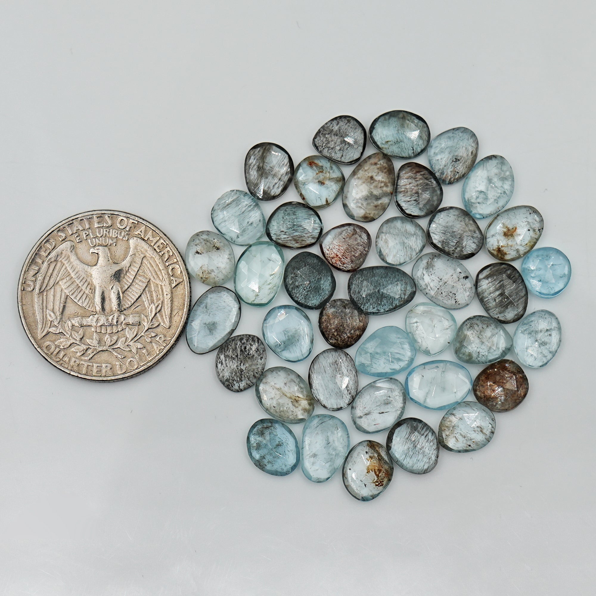 Moss Aquamarine Rose Cut Gemstones | Flat Back Cabochons for Jewelry Making - 39 Pieces