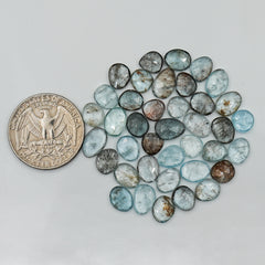 Moss Aquamarine Rose Cut Gemstones | Flat Back Cabochons for Jewelry Making - 39 Pieces