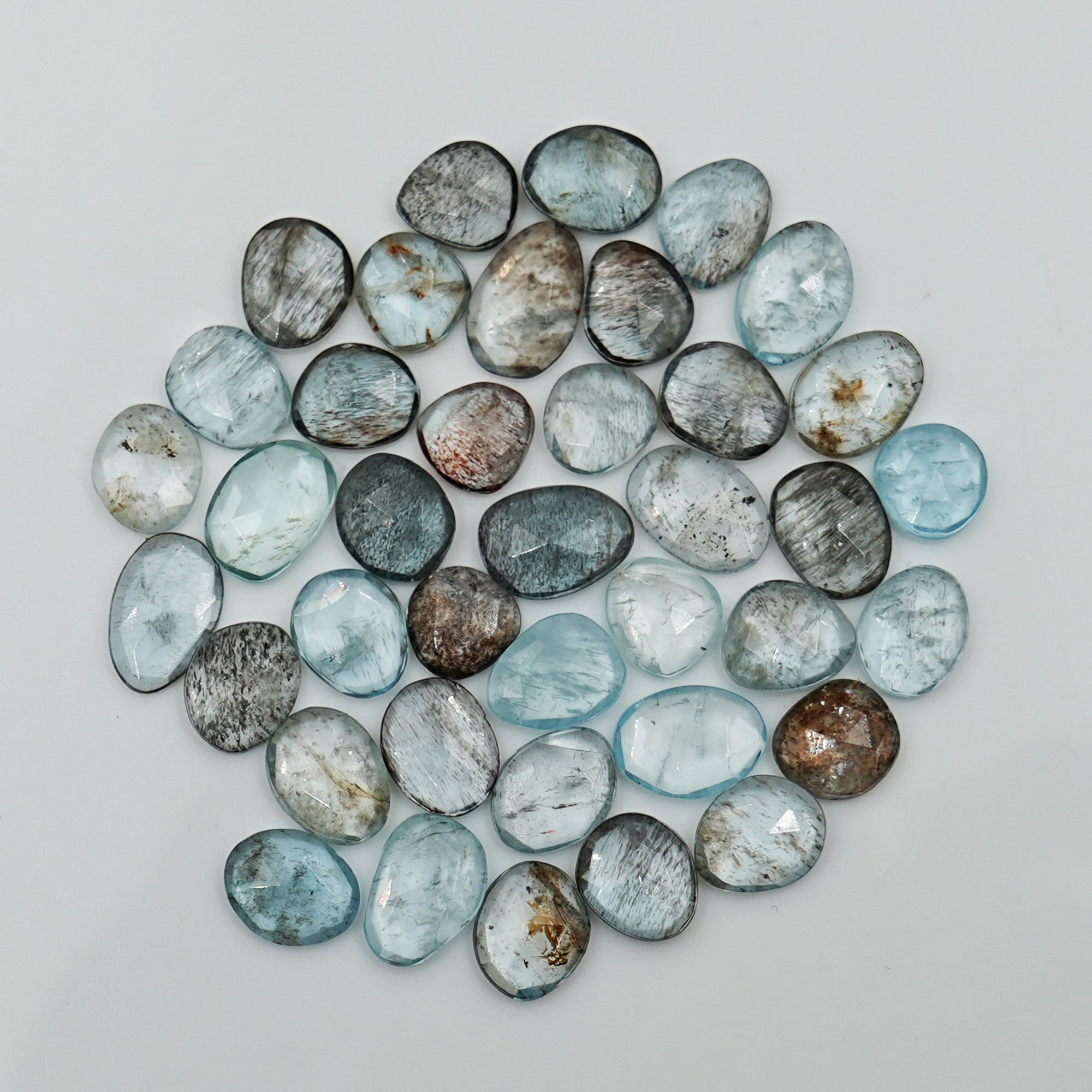 Moss Aquamarine Rose Cut Gemstones | Flat Back Cabochons for Jewelry Making - 39 Pieces