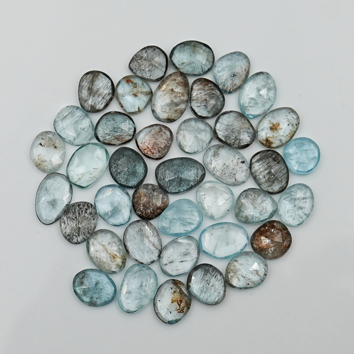 Moss Aquamarine Rose Cut Gemstones | Flat Back Cabochons for Jewelry Making - 39 Pieces