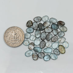 Moss Aquamarine Rose Cut Gemstones | Freeform Cabochons for Jewelry Making - 37 Pieces