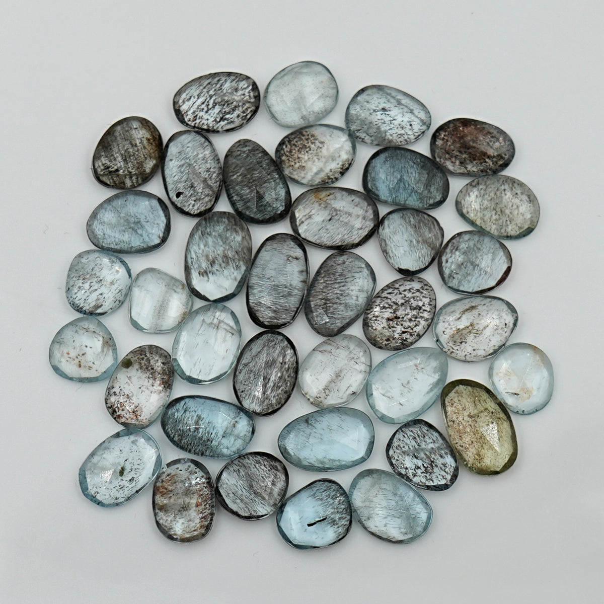 Moss Aquamarine Rose Cut Gemstones | Freeform Cabochons for Jewelry Making - 37 Pieces