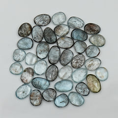 Moss Aquamarine Rose Cut Gemstones | Freeform Cabochons for Jewelry Making - 37 Pieces