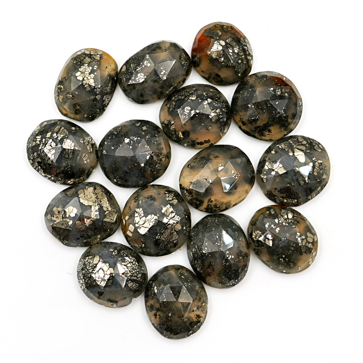 Pyrite in Quartz Rosecut Gemstones | Freeform Metallic Gemstones for Jewelry Making - 15 Pieces