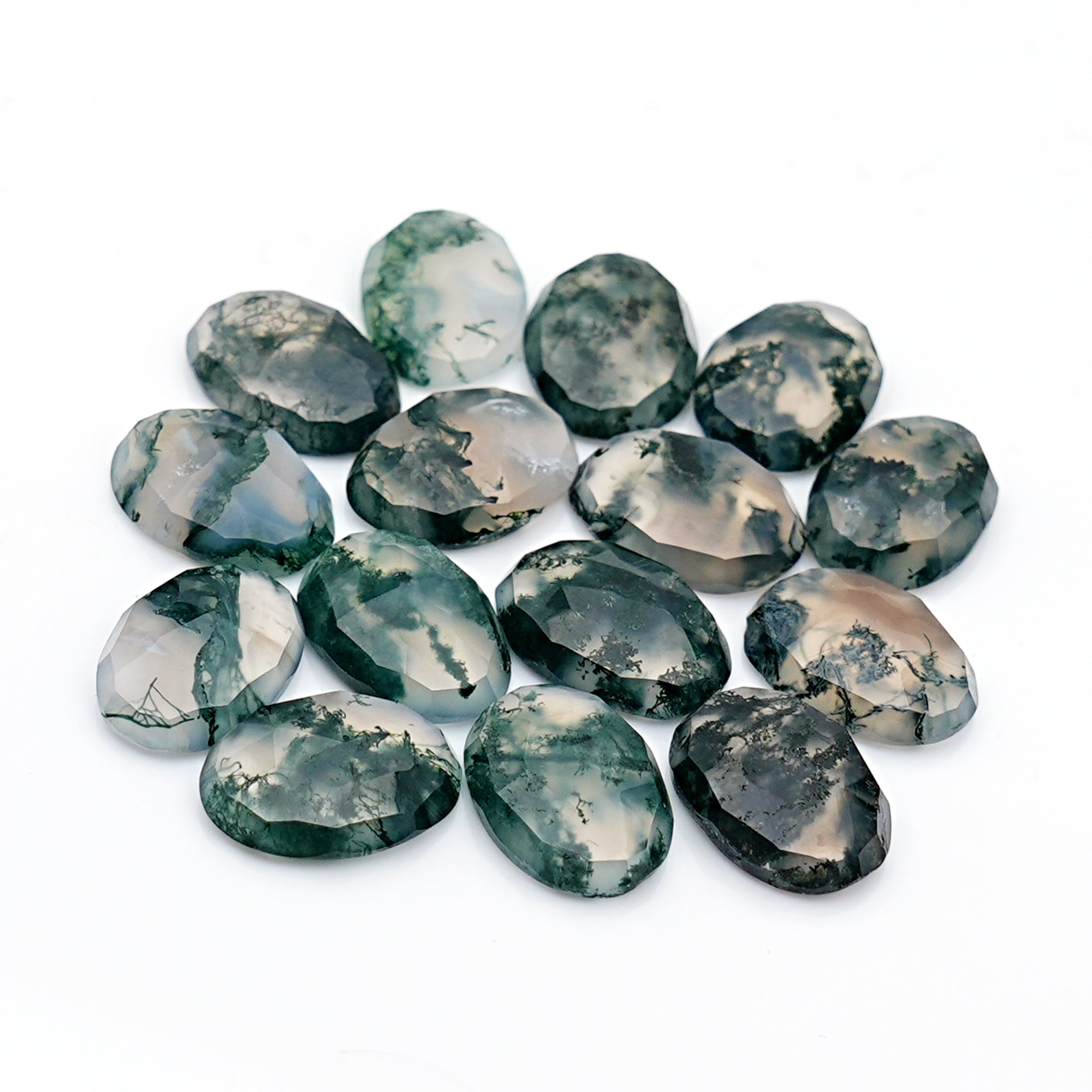 Moss Agate Rose Cut Cabochons 10x14mm Oval | Nature Inspired Gemstone for Jewelry Making - 15 Pieces
