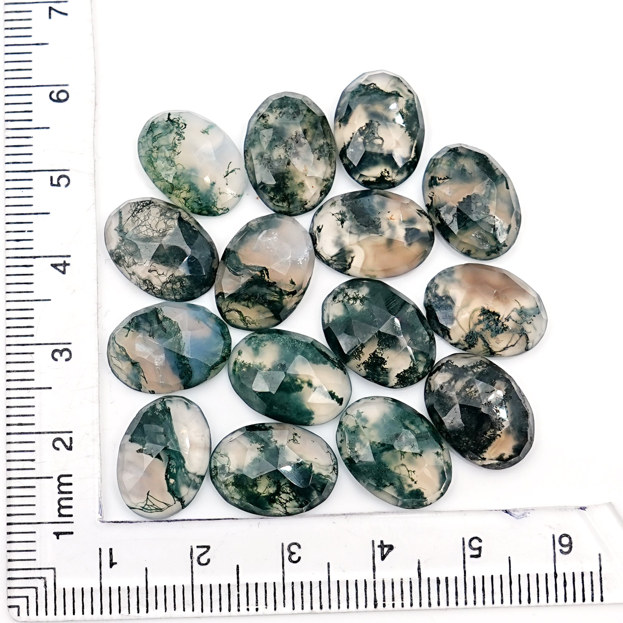 Moss Agate Rose Cut Cabochons 10x14mm Oval | Nature Inspired Gemstone for Jewelry Making - 15 Pieces