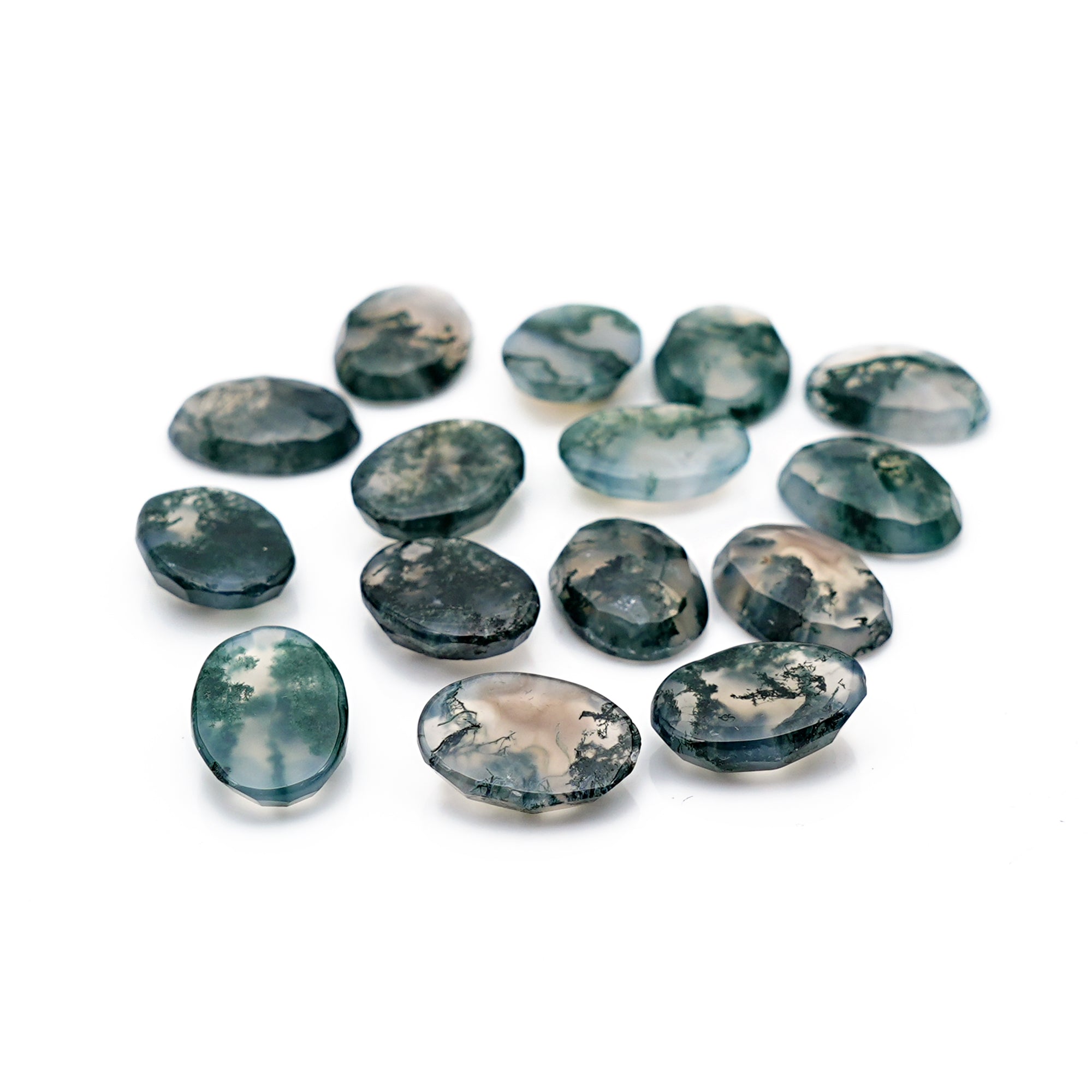 Moss Agate Rose Cut Cabochons 10x14mm Oval | Nature Inspired Gemstone for Jewelry Making - 15 Pieces