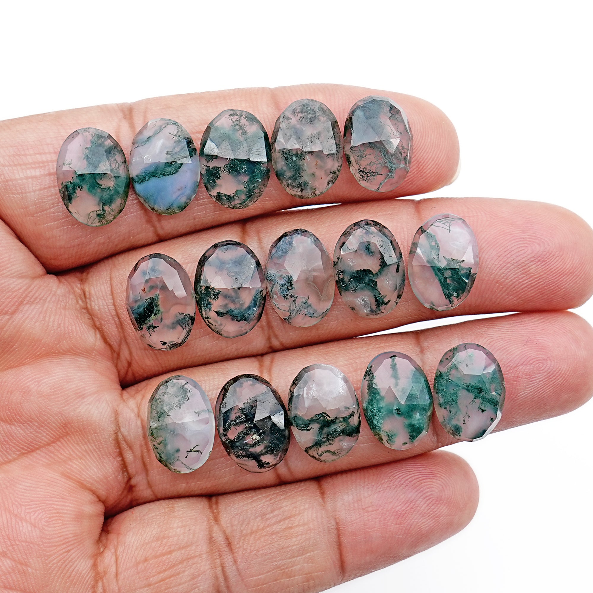 Moss Agate Rose Cut Cabochons 10x14mm Oval | Nature Inspired Gemstone for Jewelry Making - 15 Pieces