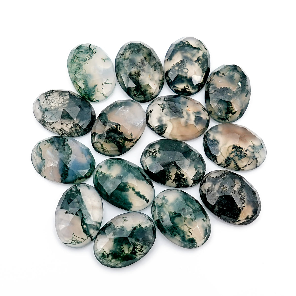 Moss Agate Rose Cut Cabochons 10x14mm Oval | Nature Inspired Gemstone for Jewelry Making - 15 Pieces