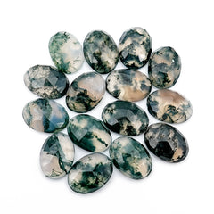Moss Agate Rose Cut Cabochons 10x14mm Oval | Nature Inspired Gemstone for Jewelry Making - 15 Pieces