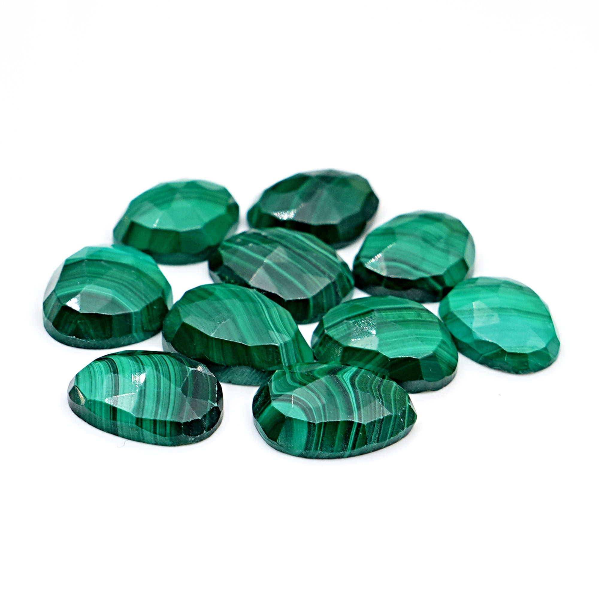 Malachite Rose Cut Gemstones | Freeform Cabochons for Artisan Jewelry - 10 Pieces
