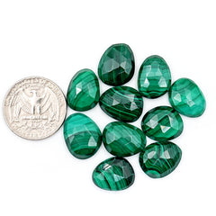 Malachite Rose Cut Gemstones | Freeform Cabochons for Artisan Jewelry - 10 Pieces