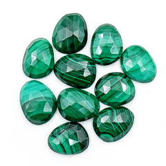 Malachite Rose Cut Gemstones | Freeform Cabochons for Artisan Jewelry - 10 Pieces