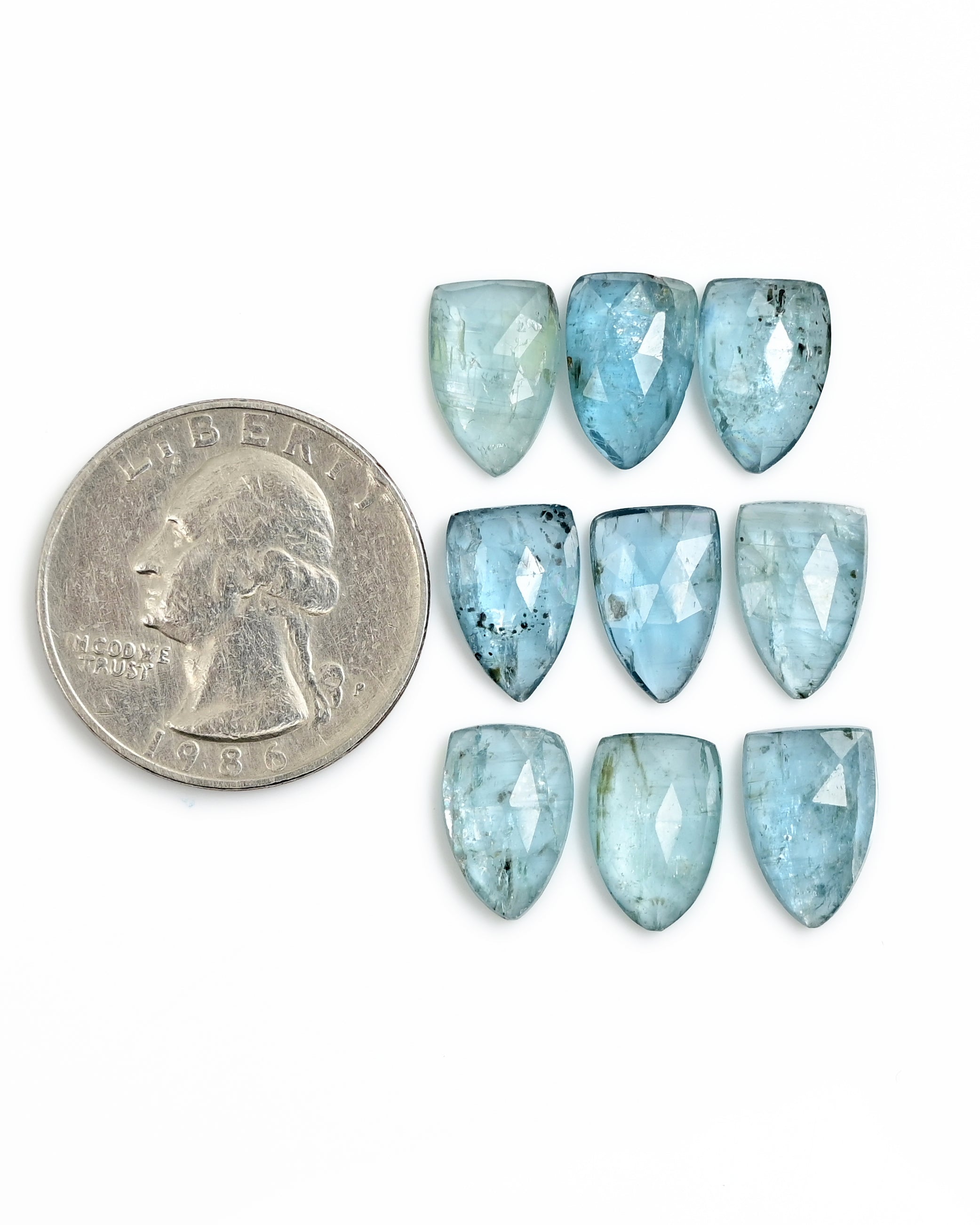 Aquamarine Kyanite Rosecut | Freeform Cabochon for Designer Jewelry - 9 Pieces