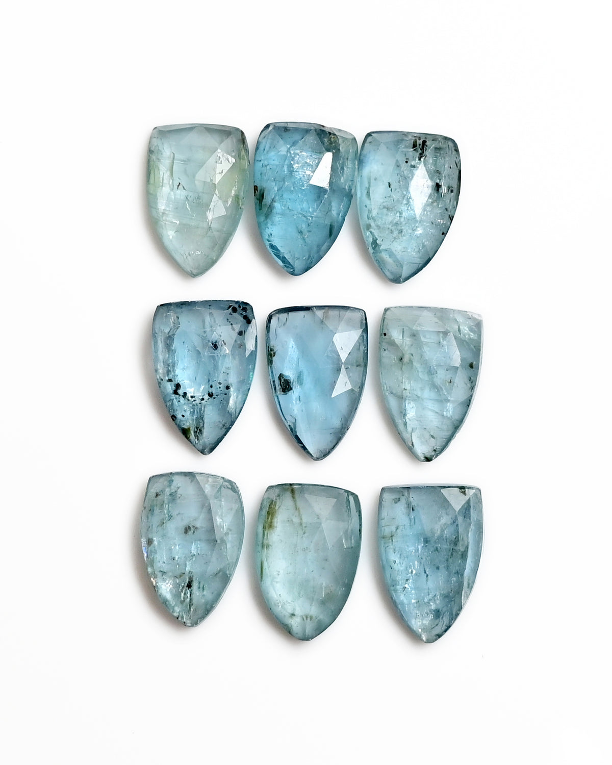 Aquamarine Kyanite Rosecut | Freeform Cabochon for Designer Jewelry - 9 Pieces