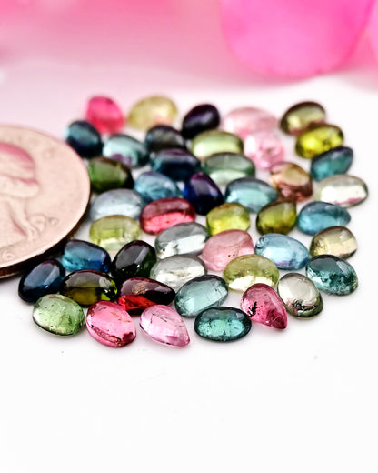 Tourmaline Cabochons 6x4mm Oval & Tear Drop Shape Gemstone Parcel - Total 45 Pcs