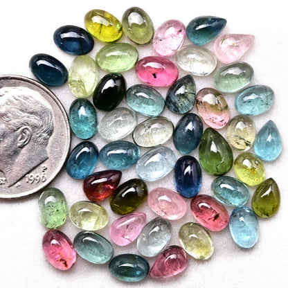 Tourmaline Cabochons 6x4mm Oval & Tear Drop Shape Gemstone Parcel - Total 45 Pcs