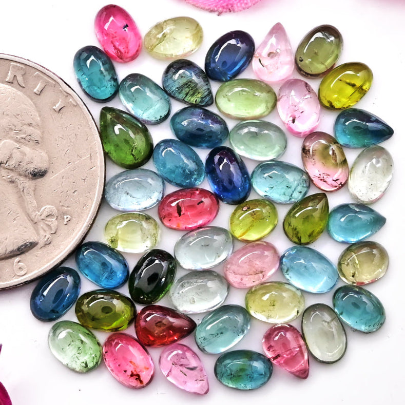 Tourmaline Cabochons 6x4mm Oval & Tear Drop Shape Gemstone Parcel - Total 45 Pcs