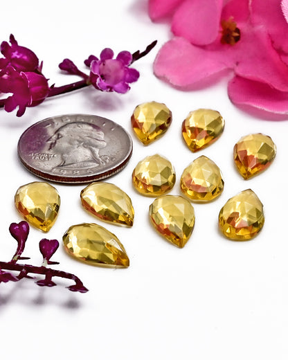 Citrine Quartz 9x15mm Tear Drop Shape Rose Cut Cabochon Gemstone Parcel - Total 10 Pcs