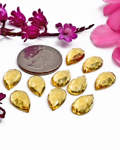 Citrine Quartz 9x15mm Tear Drop Shape Rose Cut Cabochon Gemstone Parcel - Total 10 Pcs