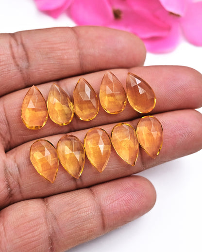 Citrine Quartz 9x15mm Tear Drop Shape Rose Cut Cabochon Gemstone Parcel - Total 10 Pcs