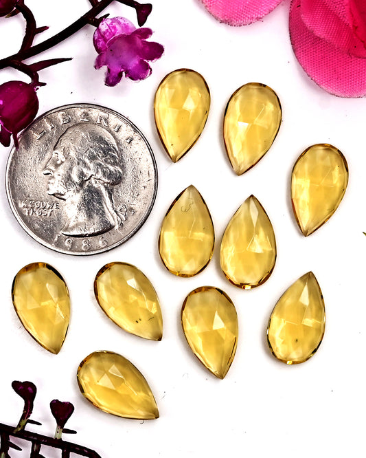 Citrine Quartz 9x15mm Tear Drop Shape Rose Cut Cabochon Gemstone Parcel - Total 10 Pcs