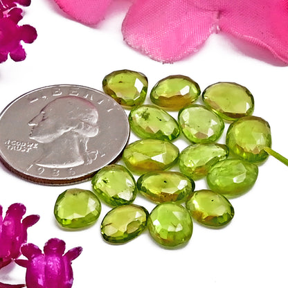 Peridot Rose Cut Cabochons – 6x9mm to 8x11mm, Freeform Shape, 15 Piece Wholesale Gemstone Parcel