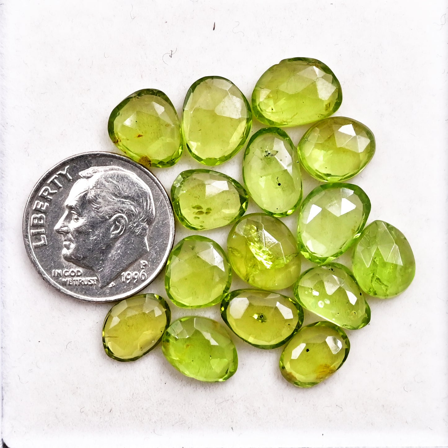 Peridot Rose Cut Cabochons – 6x9mm to 8x11mm, Freeform Shape, 15 Piece Wholesale Gemstone Parcel