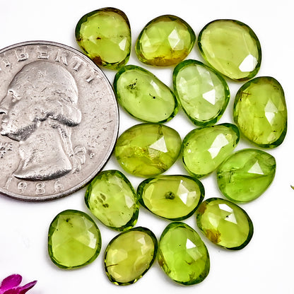 Peridot Rose Cut Cabochons – 6x9mm to 8x11mm, Freeform Shape, 15 Piece Wholesale Gemstone Parcel