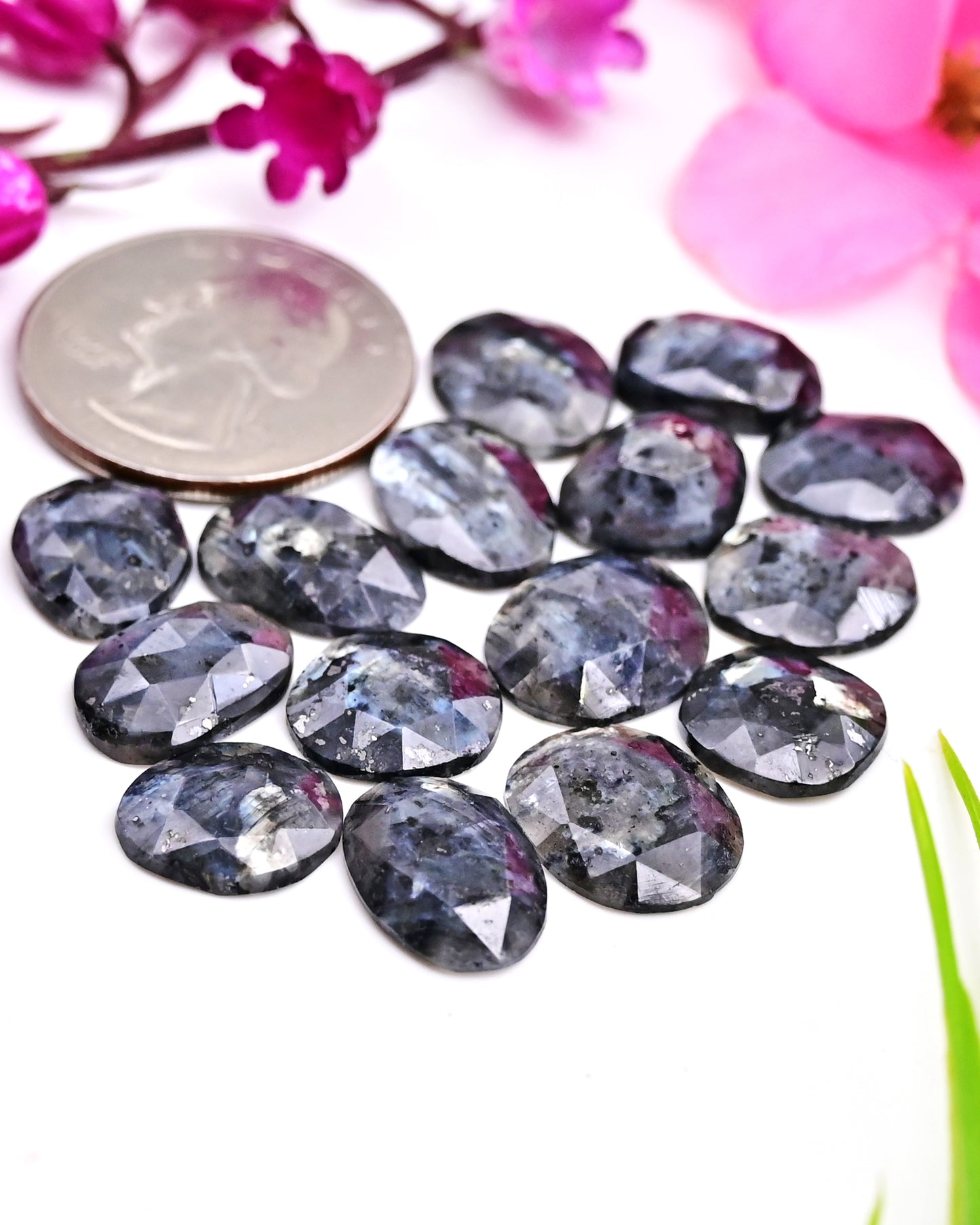 Larvikite Rose Cut Cabochon | 9x13mm - 11x14mm Gemstone Wholesale Parcel | 15-Piece Set for Jewelry Making