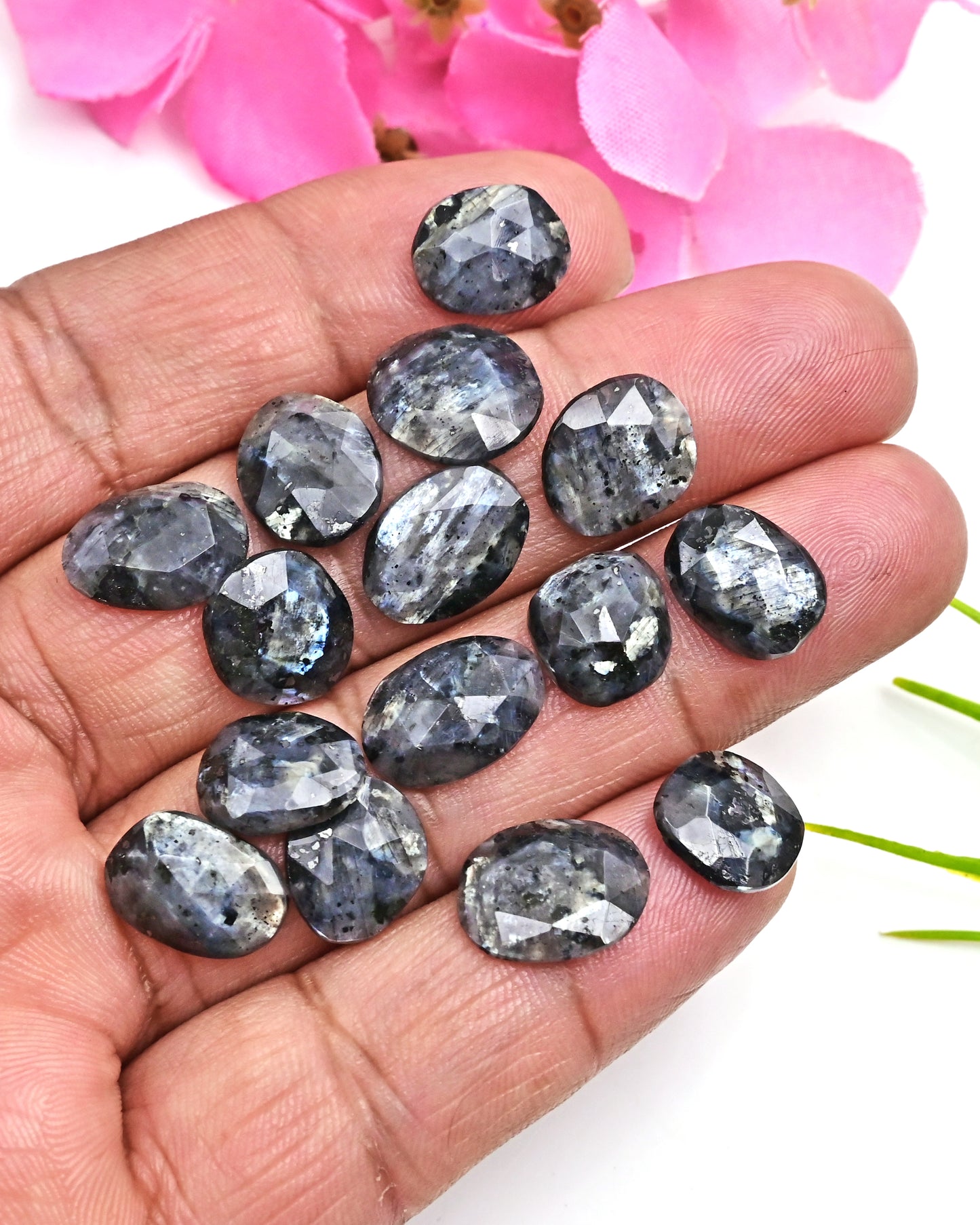 Larvikite Rose Cut Cabochon | 9x13mm - 11x14mm Gemstone Wholesale Parcel | 15-Piece Set for Jewelry Making