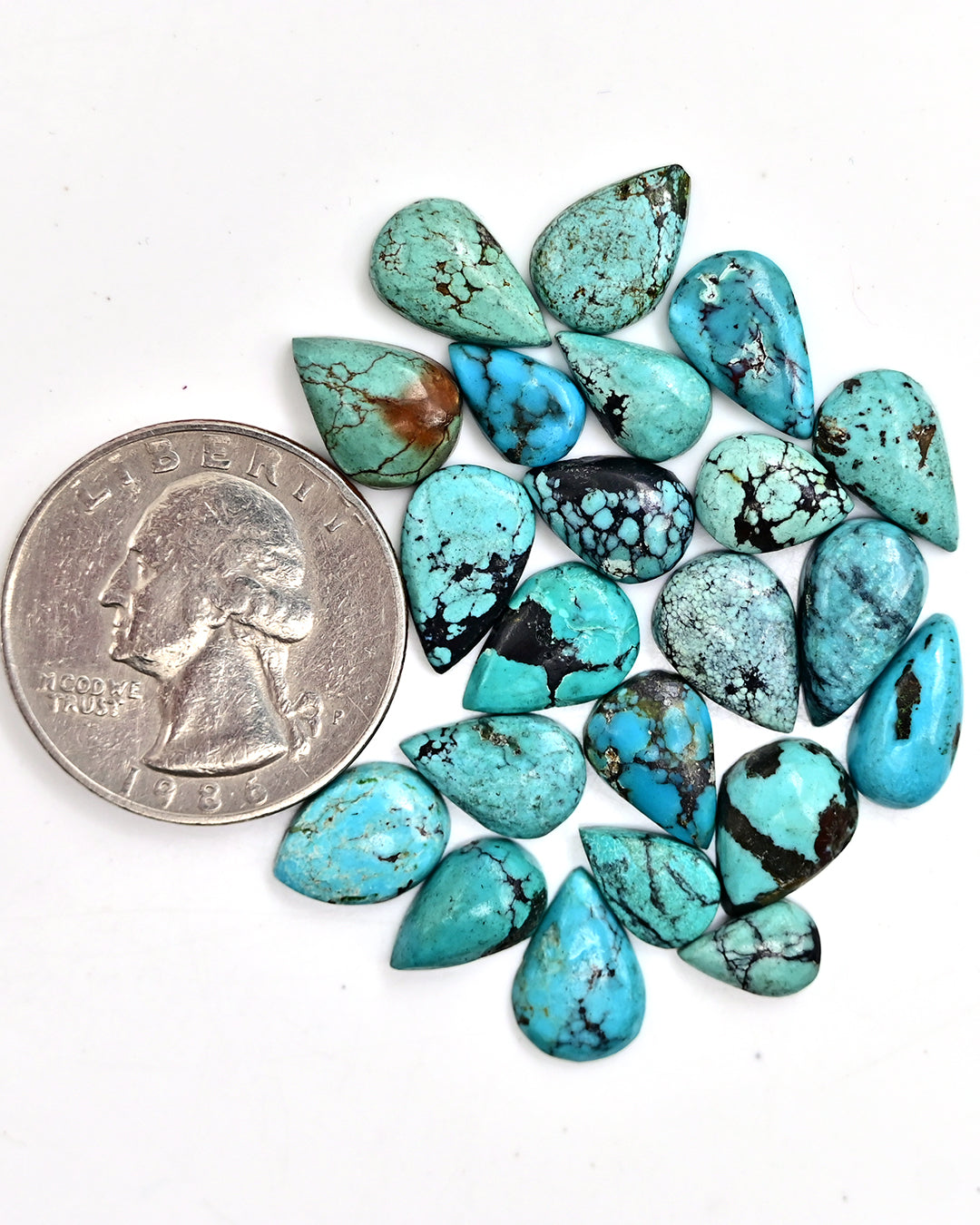 32cts Tibetian Turquoise Rose Cut Cabochon 6X10mm - 8X12mm Mix Shape AA Grade Gemstone Parcel -Total 22 Pcs