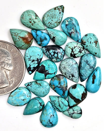 32cts Tibetian Turquoise Rose Cut Cabochon 6X10mm - 8X12mm Mix Shape AA Grade Gemstone Parcel -Total 22 Pcs