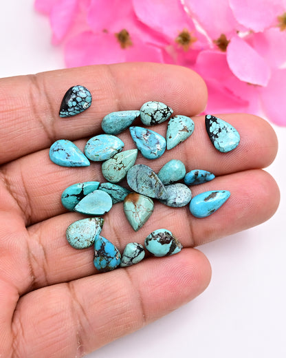 32cts Tibetian Turquoise Rose Cut Cabochon 6X10mm - 8X12mm Mix Shape AA Grade Gemstone Parcel -Total 22 Pcs