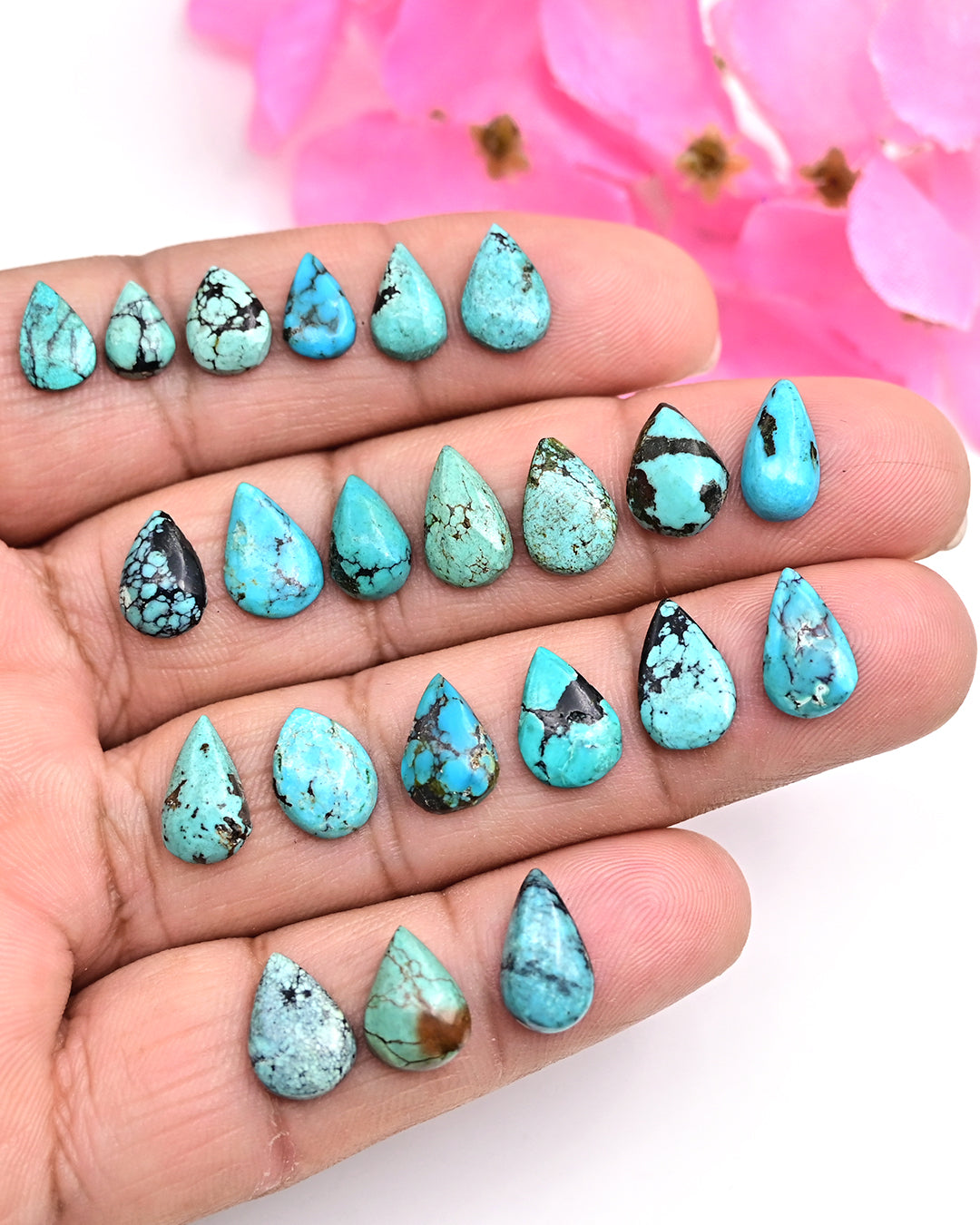 32cts Tibetian Turquoise Rose Cut Cabochon 6X10mm - 8X12mm Mix Shape AA Grade Gemstone Parcel -Total 22 Pcs