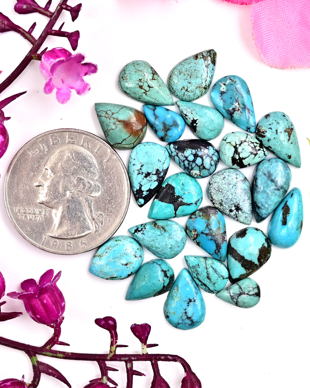 32cts Tibetian Turquoise Rose Cut Cabochon 6X10mm - 8X12mm Mix Shape AA Grade Gemstone Parcel -Total 22 Pcs