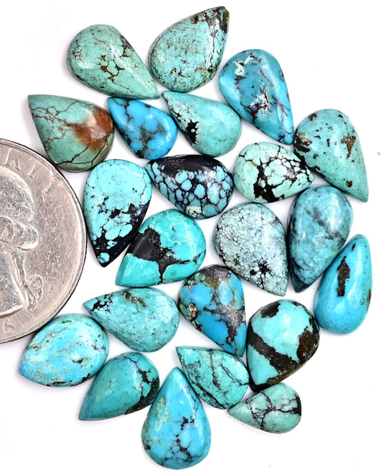 32cts Tibetian Turquoise Rose Cut Cabochon 6X10mm - 8X12mm Mix Shape AA Grade Gemstone Parcel -Total 22 Pcs