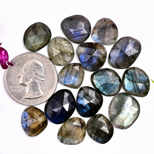 74.30cts Labradorite Rose Cut Cabochon 12x16mm - 11x13mm Mix shape AA Grade Gemstone Parcel - Total 15 Pcs