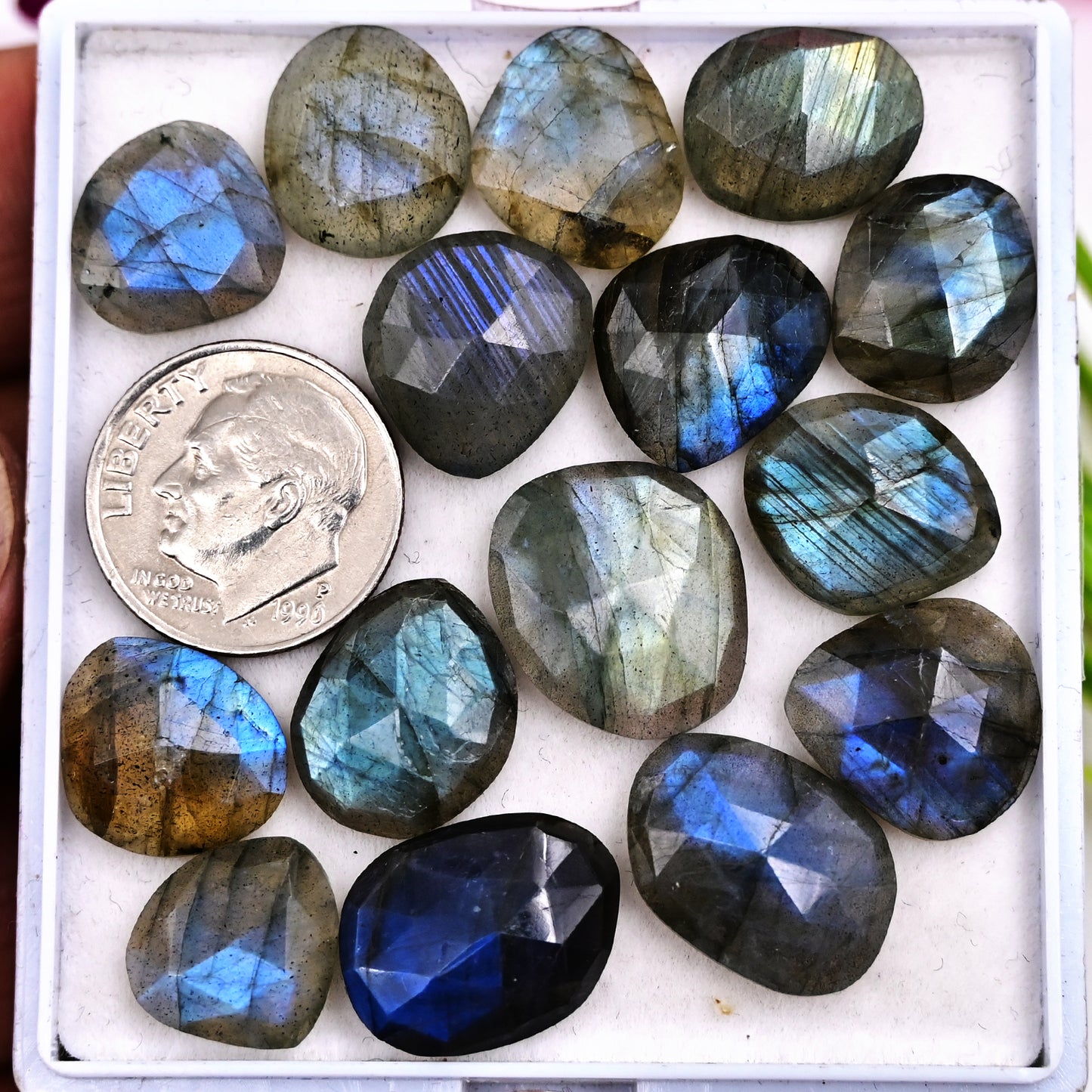 74.30cts Labradorite Rose Cut Cabochon 12x16mm - 11x13mm Mix shape AA Grade Gemstone Parcel - Total 15 Pcs