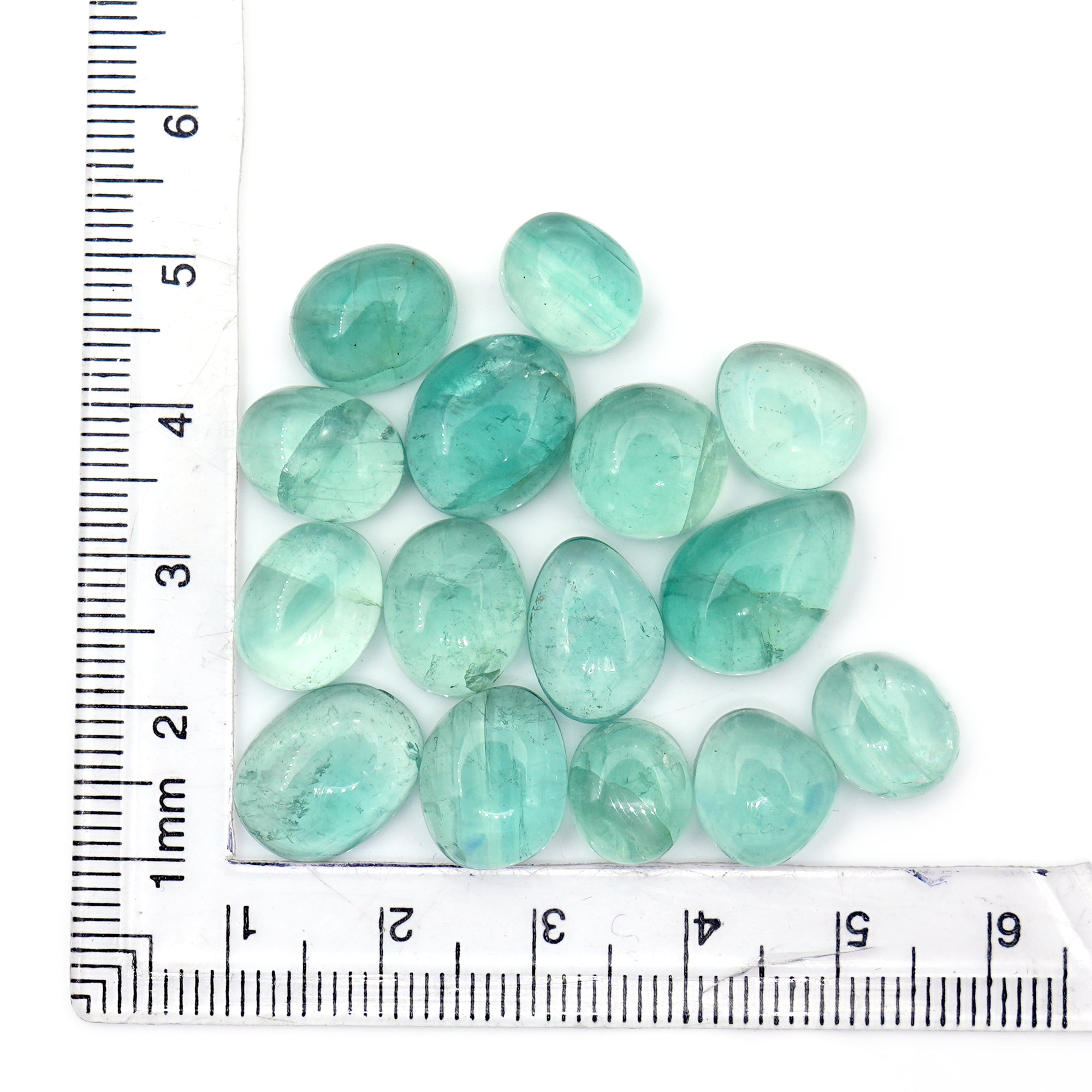 Natural Russian Green Fluorite Smooth Cabochon | Freeform Gemstones for Jewelry Making - 15 Pieces