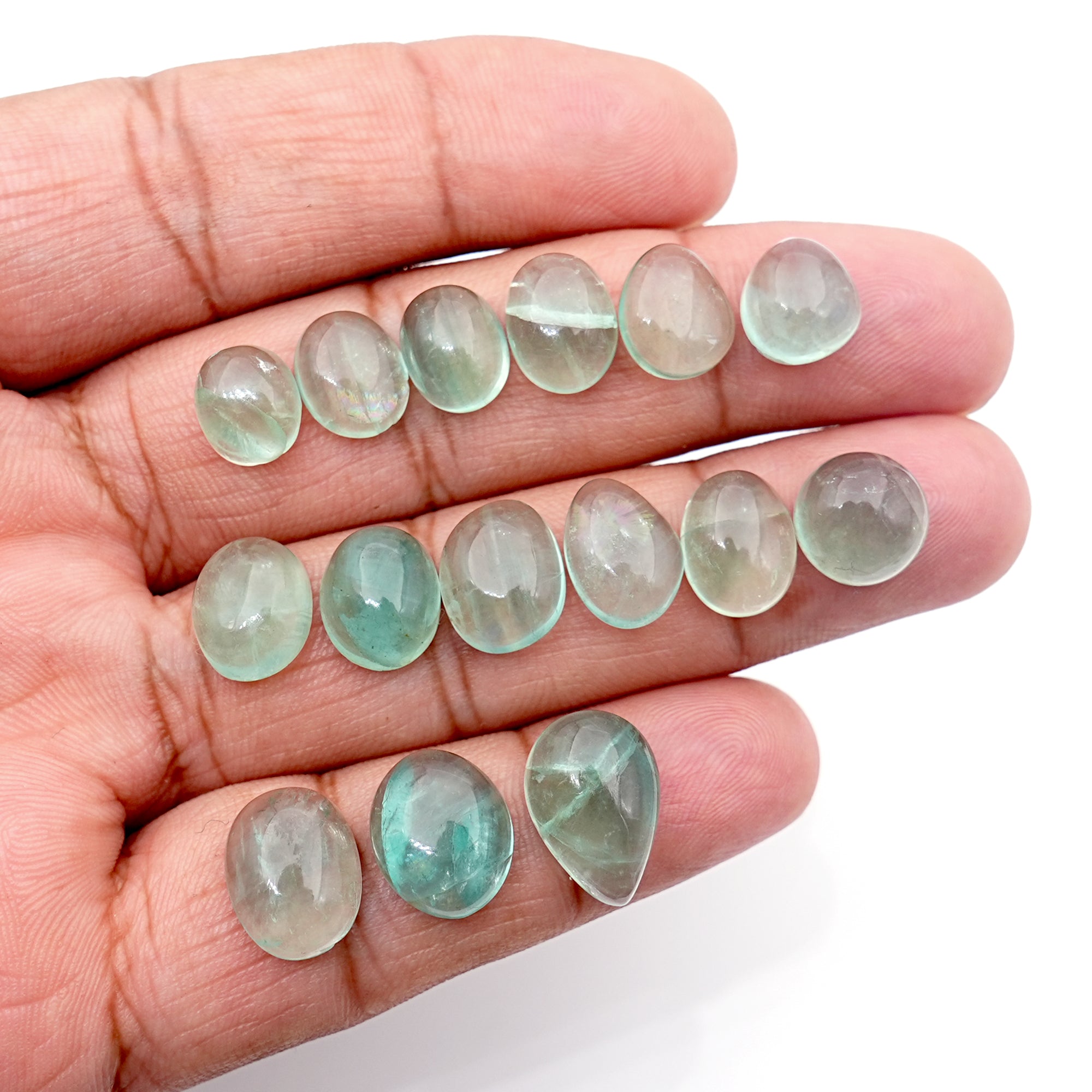 Natural Russian Green Fluorite Smooth Cabochon | Freeform Gemstones for Jewelry Making - 15 Pieces