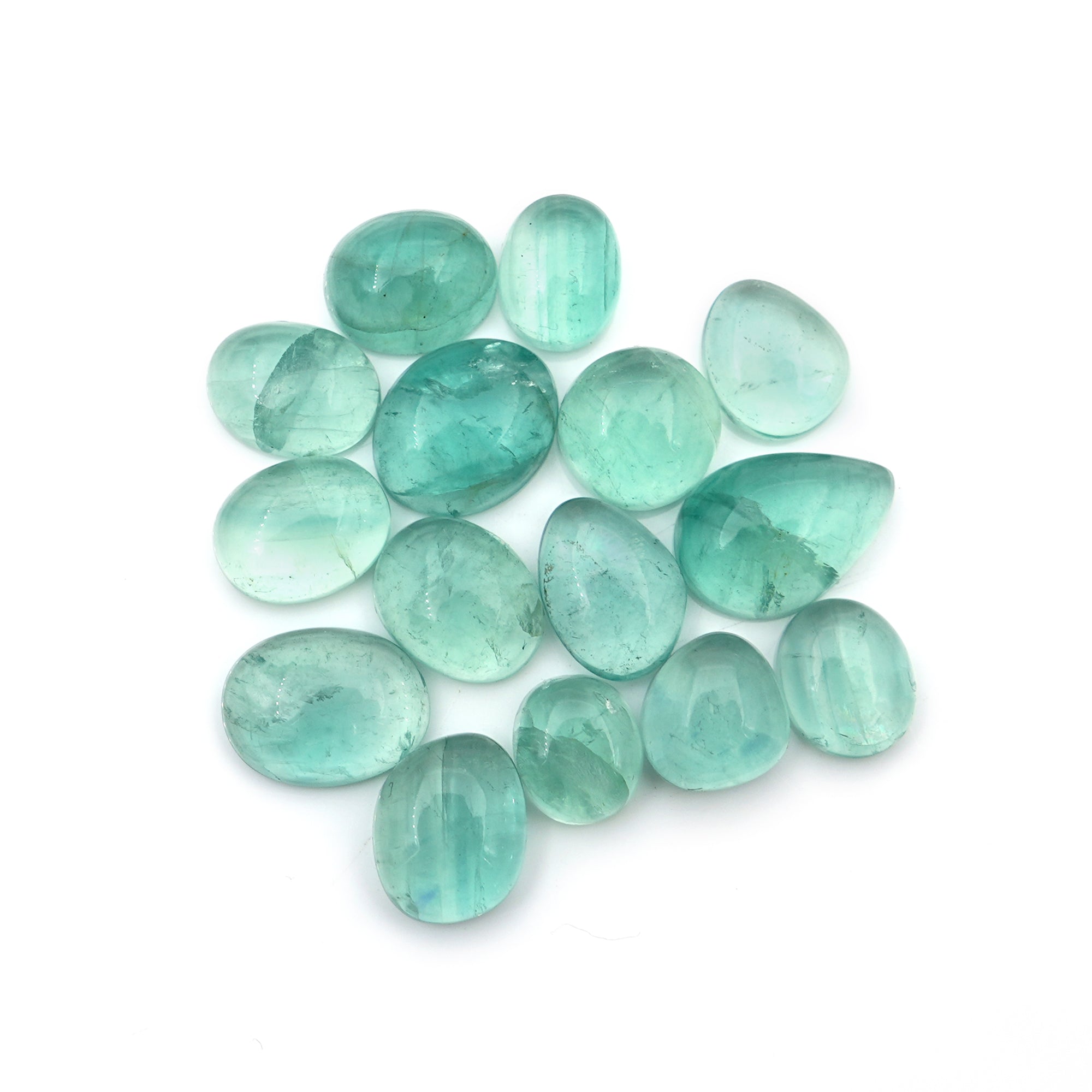 Natural Russian Green Fluorite Smooth Cabochon | Freeform Gemstones for Jewelry Making - 15 Pieces