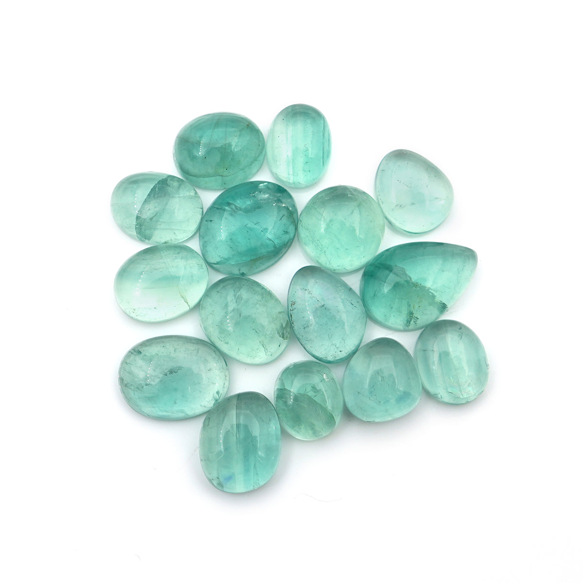 Natural Russian Green Fluorite Smooth Cabochon | Freeform Gemstones for Jewelry Making - 15 Pieces