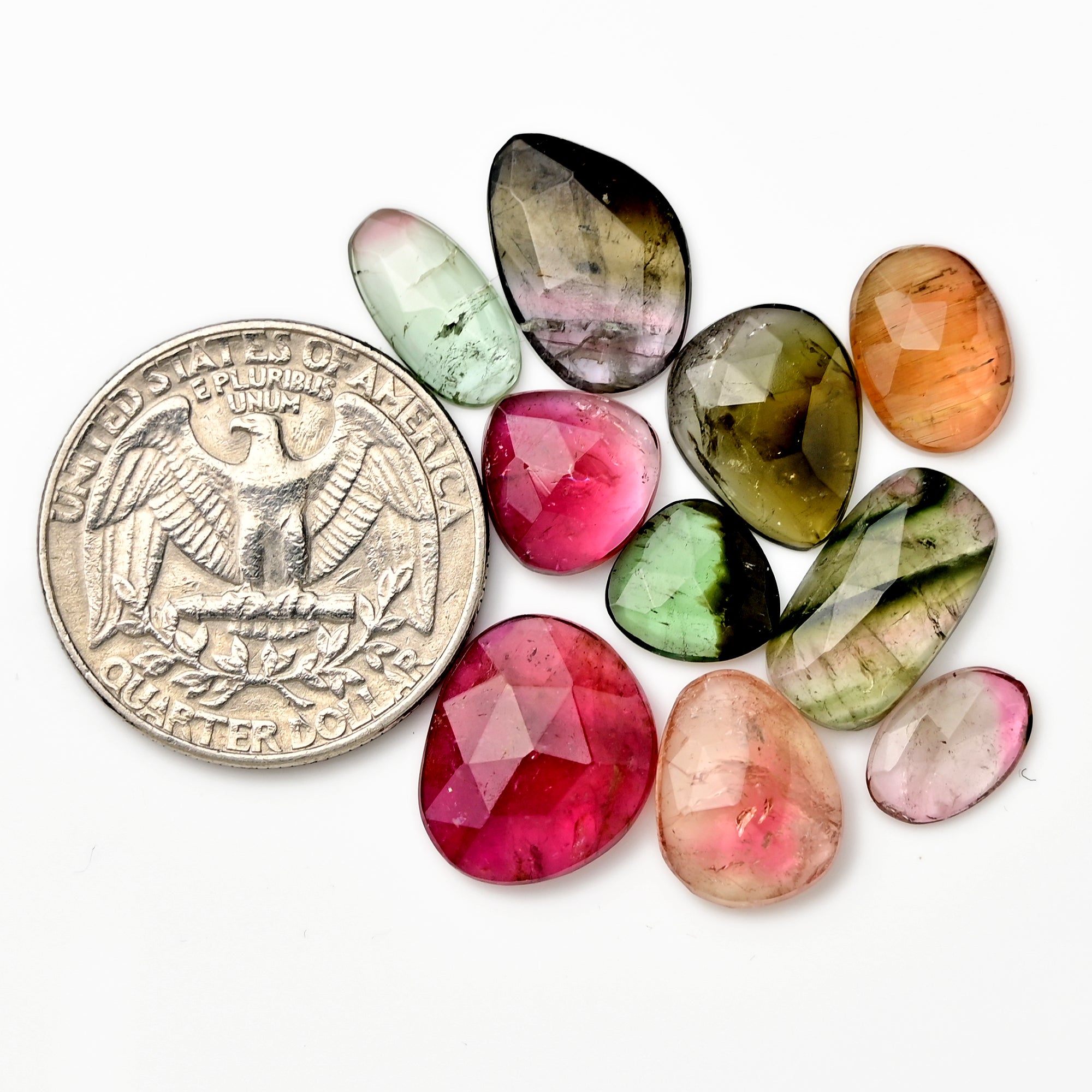 Colorful Tourmaline Rose Cut Cabochons | Freeform Earth-Toned Elegance - 10 Pieces