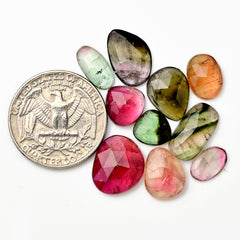 Colorful Tourmaline Rose Cut Cabochons | Freeform Earth-Toned Elegance - 10 Pieces