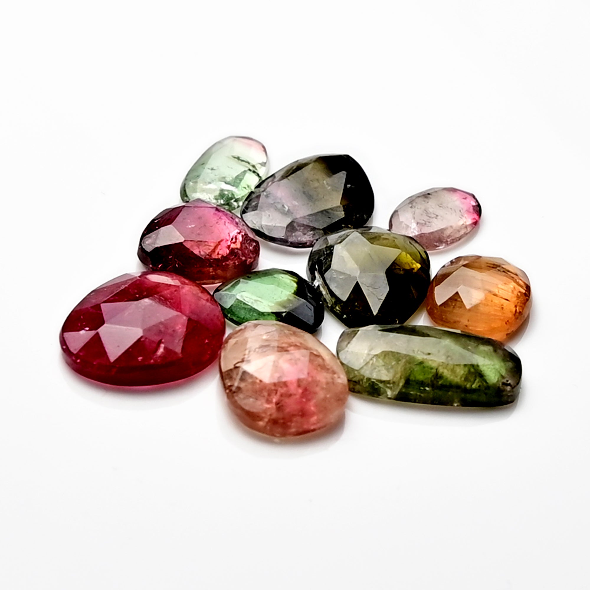 Colorful Tourmaline Rose Cut Cabochons | Freeform Earth-Toned Elegance - 10 Pieces