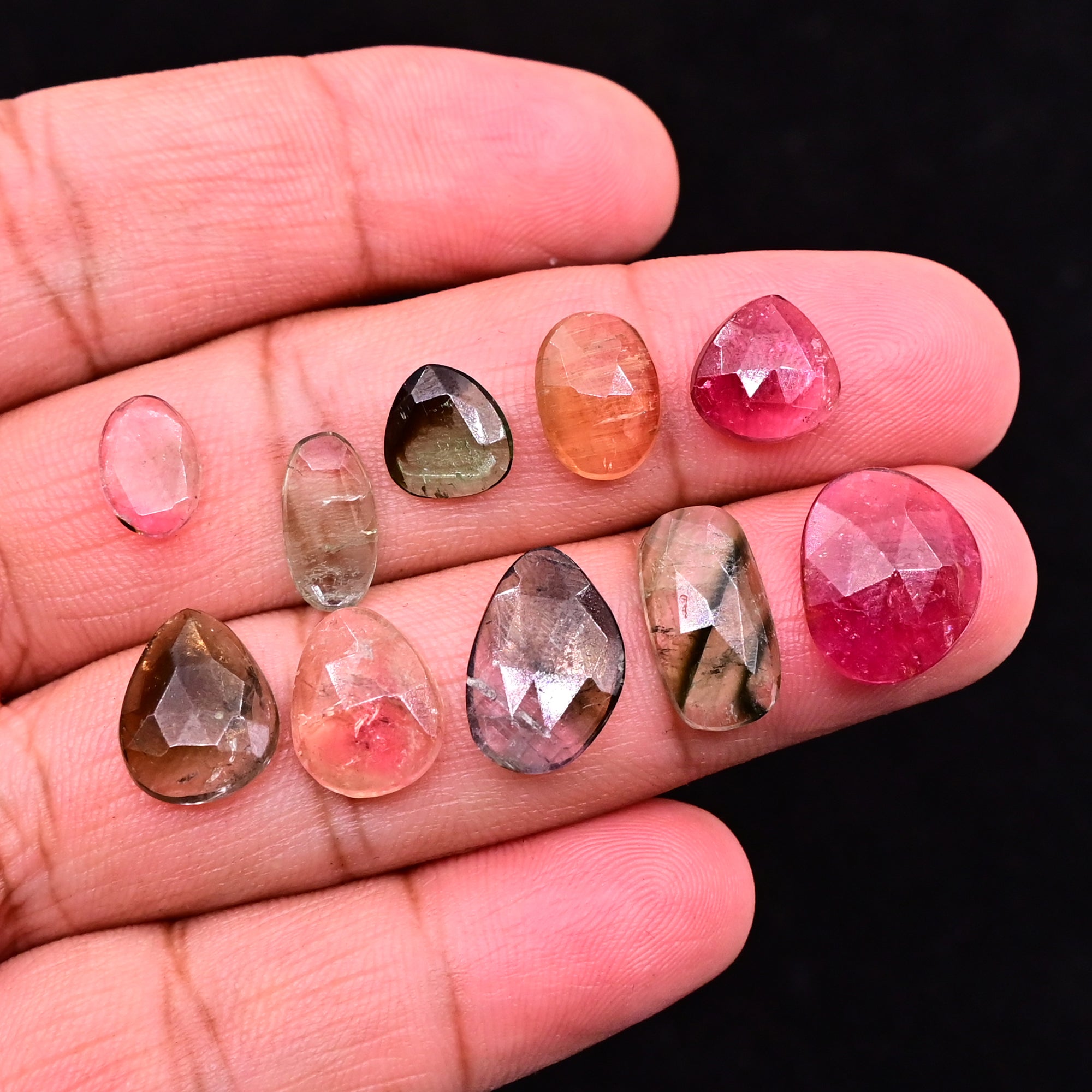 Colorful Tourmaline Rose Cut Cabochons | Freeform Earth-Toned Elegance - 10 Pieces