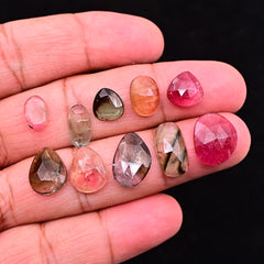 Colorful Tourmaline Rose Cut Cabochons | Freeform Earth-Toned Elegance - 10 Pieces