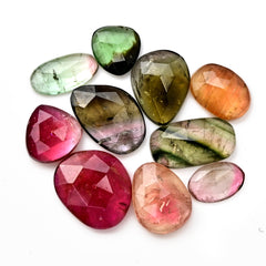 Colorful Tourmaline Rose Cut Cabochons | Freeform Earth-Toned Elegance - 10 Pieces