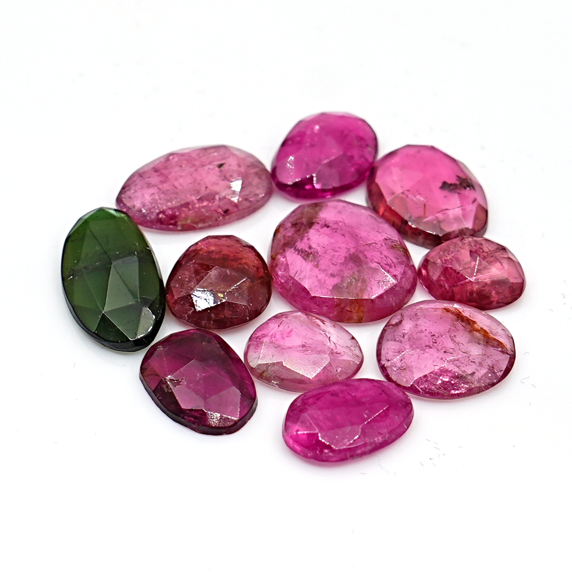 Watermelon Tourmaline Rose Cut Gemstones | Freeform Cabs for Jewelry - 10 Pieces